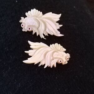 White Decorative Fish Clip On Earrings